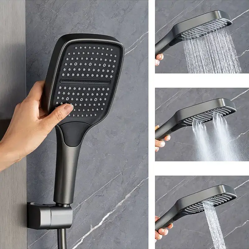 3 Functions Button Select Square Rain Hand Shower Head