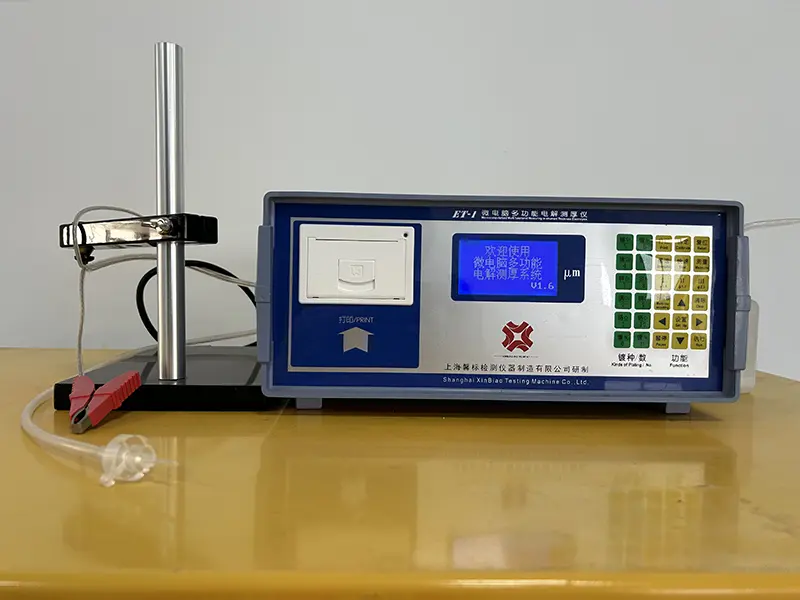 Electroplating thickness test measuring copper, nickel and chrome layers on a shower head